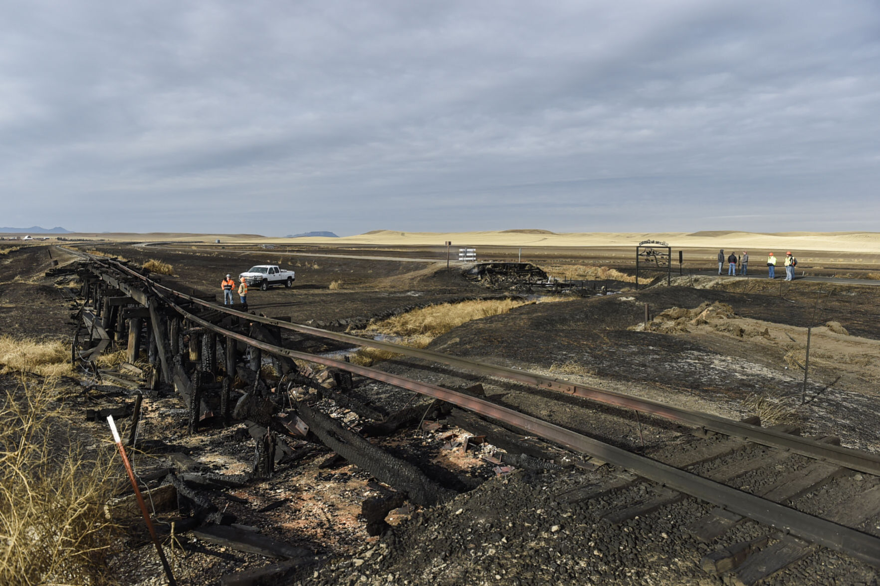 The railroad truss and Highway 81 bridge west of Denton